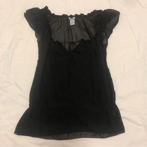 Kenzie 100% Silk Black Blouse Top Size 6 Y2K Coquette Vintage Peasant 90s